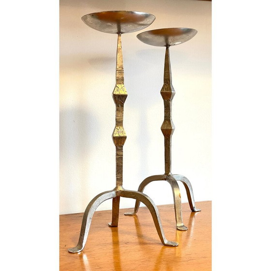 Image 1 of Pair of vintage steel candlesticks, India