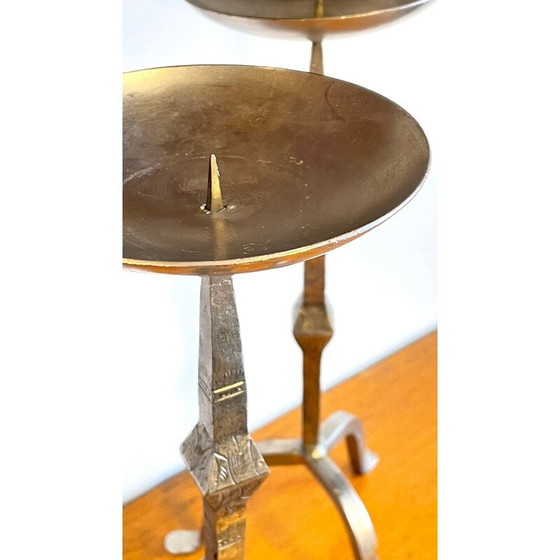 Image 1 of Pair of vintage steel candlesticks, India