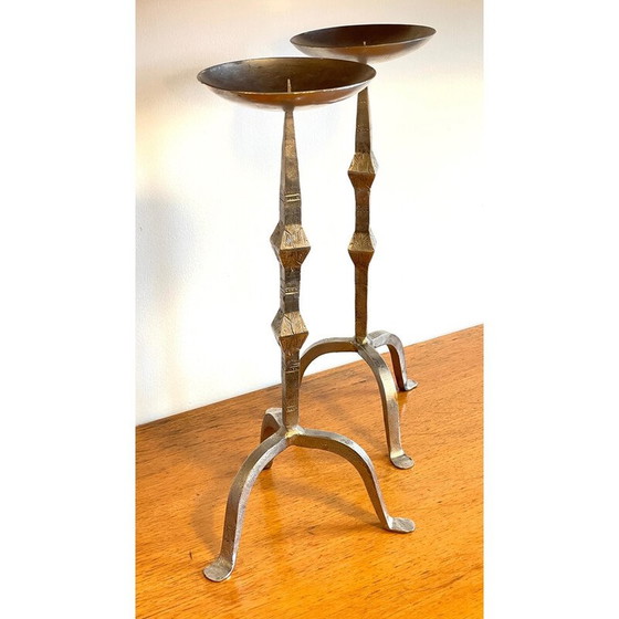 Image 1 of Pair of vintage steel candlesticks, India