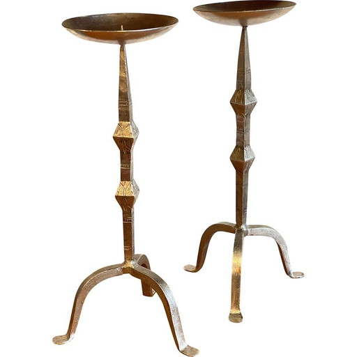 Pair of vintage steel candlesticks, India