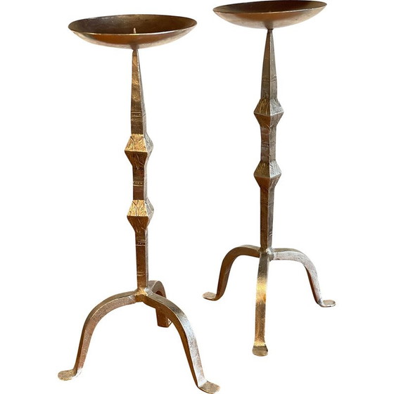 Image 1 of Pair of vintage steel candlesticks, India