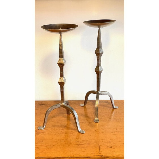 Image 1 of Pair of vintage steel candlesticks, India