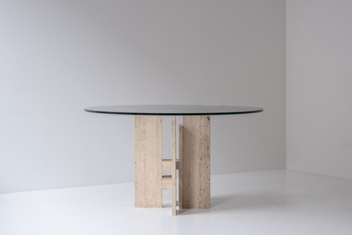 Travertine table with sculptural base designed and manufactured in the 1970s. 