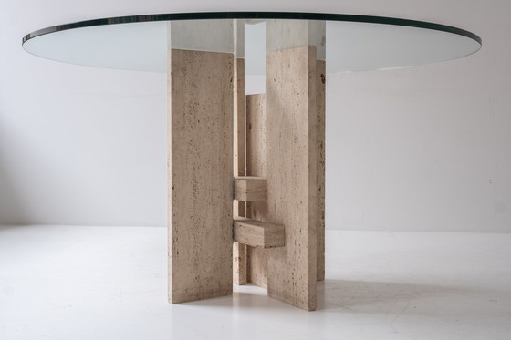 Image 1 of Travertine table with sculptural base designed and manufactured in the 1970s. 