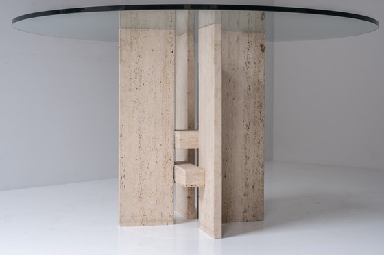 Image 1 of Travertine table with sculptural base designed and manufactured in the 1970s. 