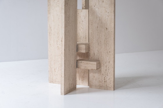 Image 1 of Travertine table with sculptural base designed and manufactured in the 1970s. 