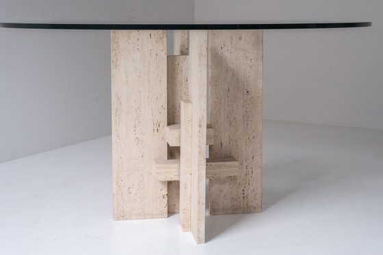 Image 1 of Travertine table with sculptural base designed and manufactured in the 1970s. 