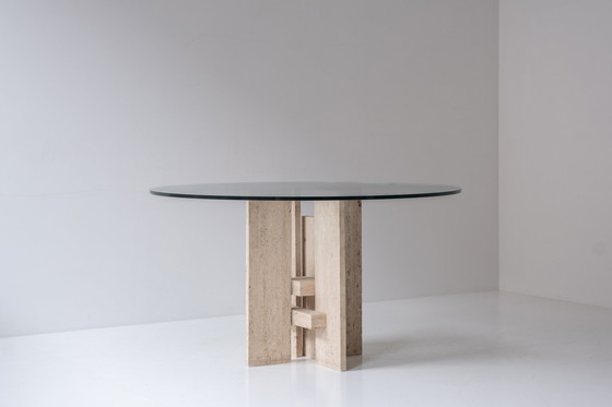 Image 1 of Travertine table with sculptural base designed and manufactured in the 1970s. 