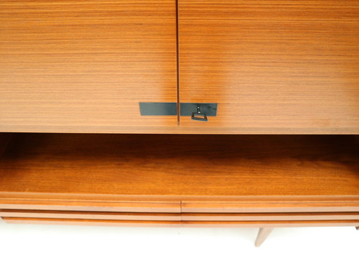 Large Vintage Highboard Sideboard / Wall Unit Of Teak From The 1960s