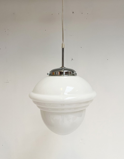 Opal Glass Ceiling Lamp With Cable From The 1960'S