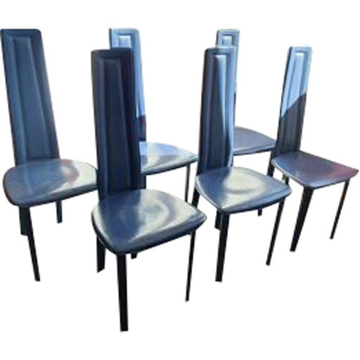 Set of 6 vintage leather chairs by David Lange, 1980