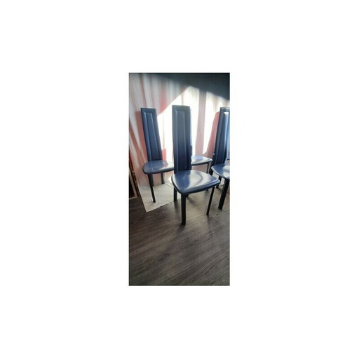 Set of 6 vintage leather chairs by David Lange, 1980