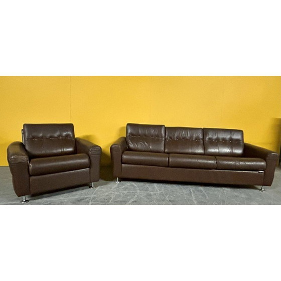 Image 1 of Danish vintage brown leather living room set, 1960s