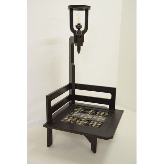 Image 1 of Vintage black stained oak coffee table lamp by Guillerme and Chambron, 1960