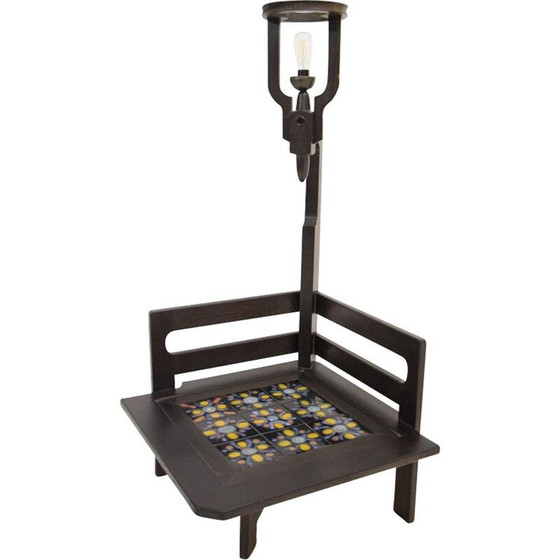 Image 1 of Vintage black stained oak coffee table lamp by Guillerme and Chambron, 1960