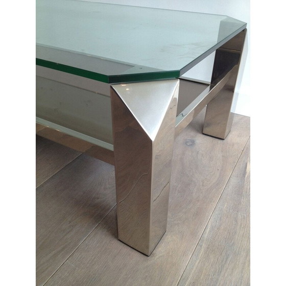 Image 1 of Vintage chrome and glass coffee table, 1950