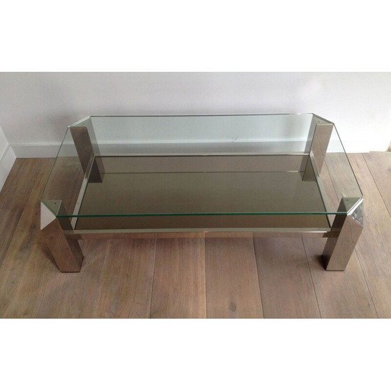 Image 1 of Vintage chrome and glass coffee table, 1950