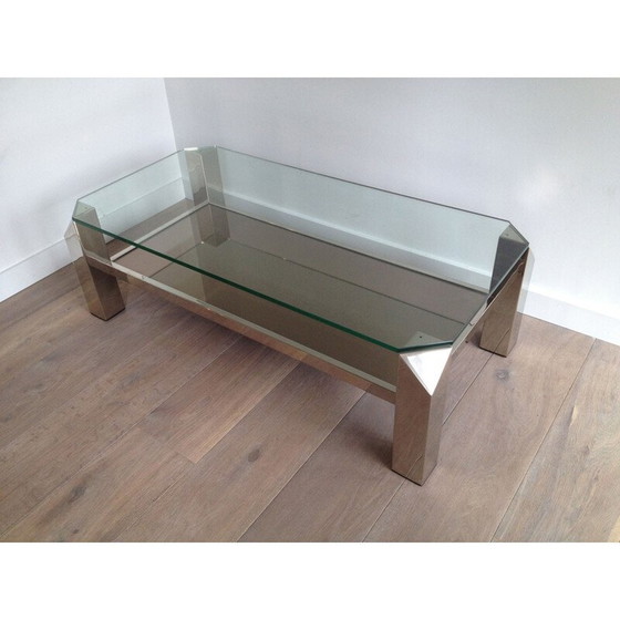 Image 1 of Vintage chrome and glass coffee table, 1950