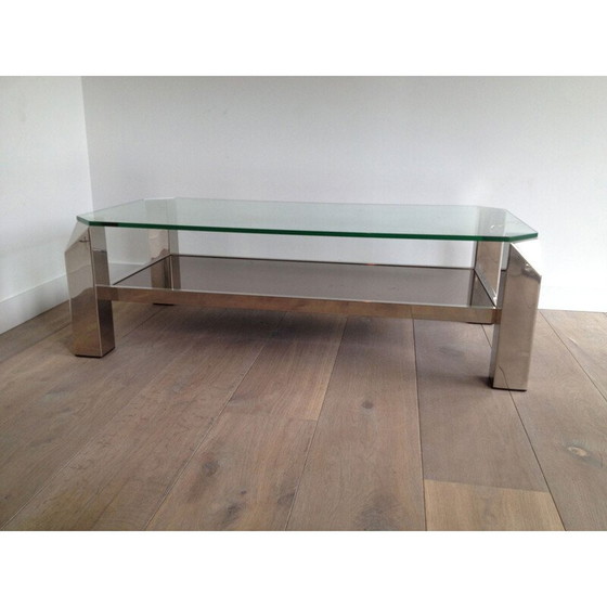Image 1 of Vintage chrome and glass coffee table, 1950