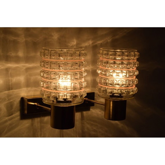Image 1 of Lampada da parete vintage in vetro e ottone di Kamenicky Senov, Repubblica Ceca, anni '60