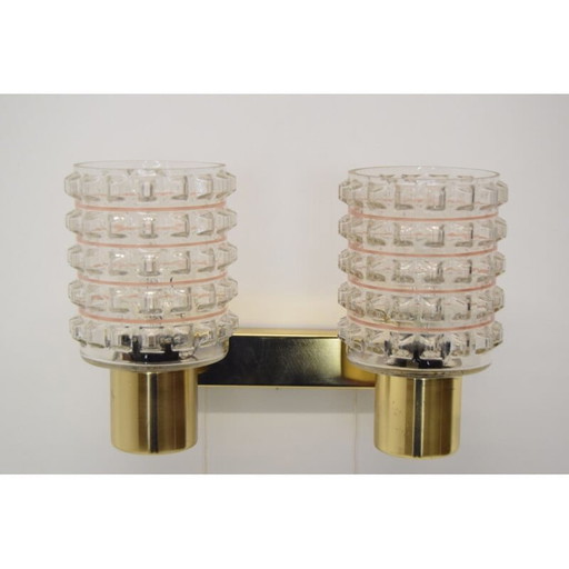 Vintage glass and brass wall lamp by Kamenicky Senov, Czech 1960