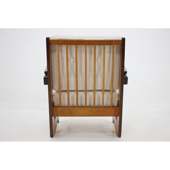 Image 1 of Vintage cubist armchair in wool boucle and wood, Czechoslovakia 1930s