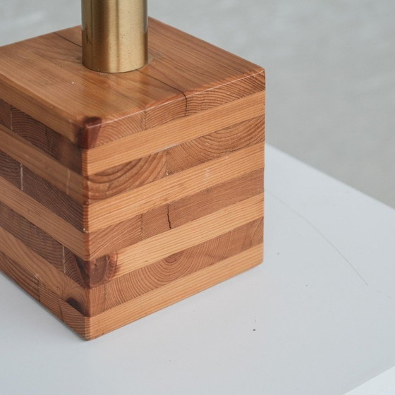 Image 1 of Lampada da tavolo quadrata vintage in pino, Italia