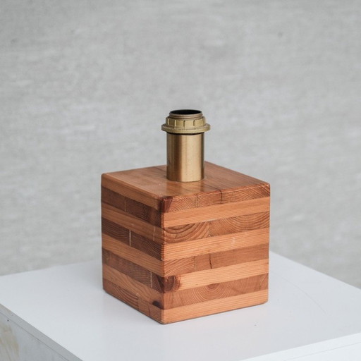 Vintage square pine table lamp, Italy