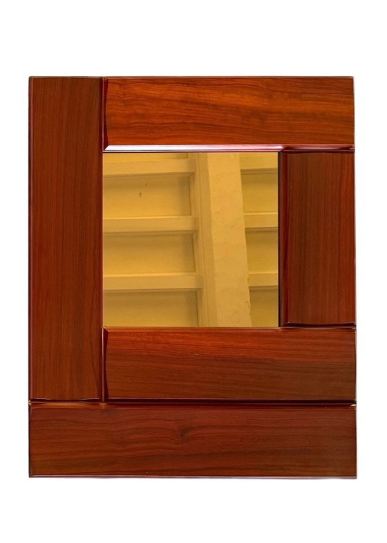 Image 1 of Luciano Frigerio, Hollywood Regency Mod. Tartaro Solid Paddock Wood Mirror, Italy 1970S