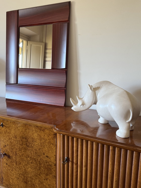 Image 1 of Luciano Frigerio, Hollywood Regency Mod. Tartaro Solid Paddock Wood Mirror, Italy 1970S