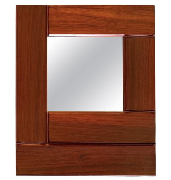 Image 1 of Luciano Frigerio, Hollywood Regency Mod. Tartaro Solid Paddock Wood Mirror, Italy 1970S