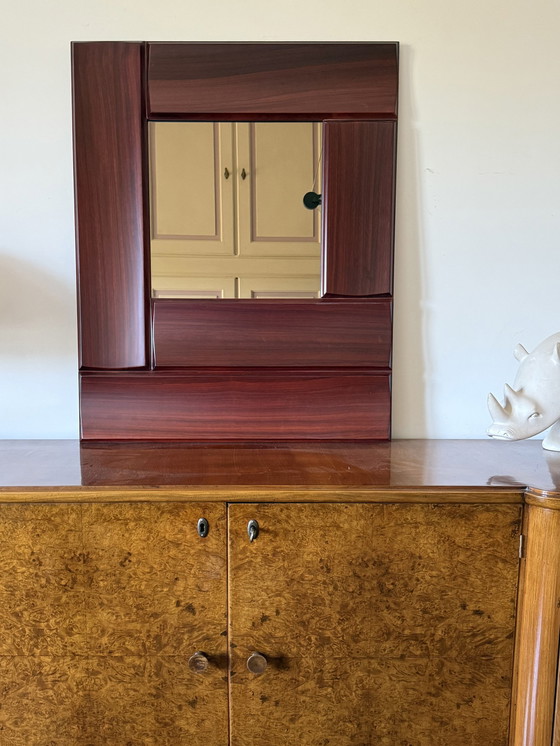 Image 1 of Luciano Frigerio, Hollywood Regency Mod. Tartaro Solid Paddock Wood Mirror, Italy 1970S