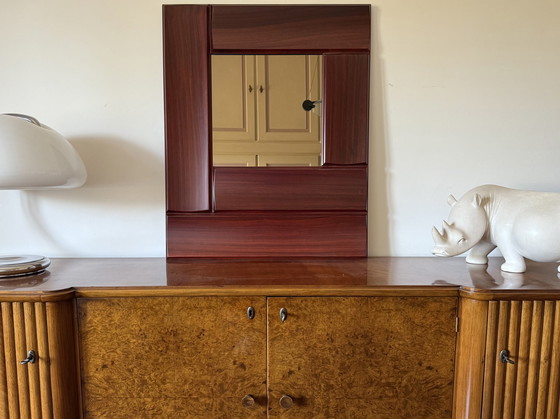 Image 1 of Luciano Frigerio, Hollywood Regency Mod. Tartaro Solid Paddock Wood Mirror, Italy 1970S