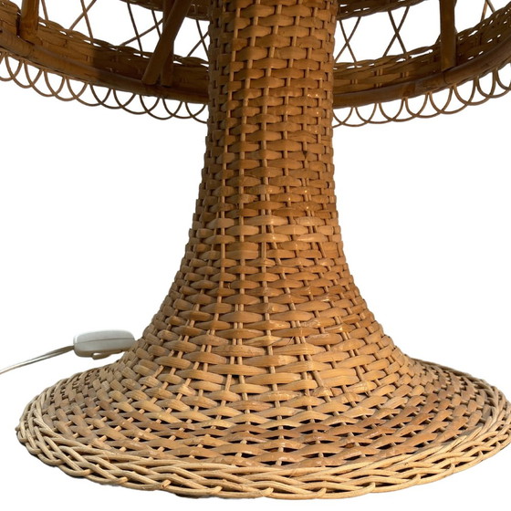 Image 1 of Large Scandinavian Wicker Mushroom Table Lamp, 1960S/1970S