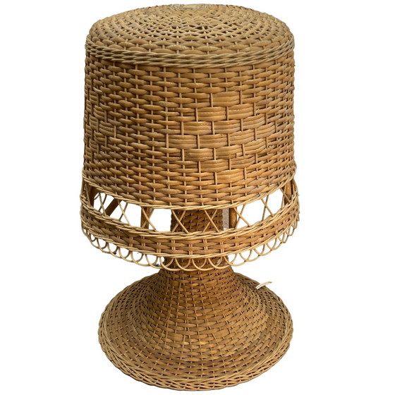 Image 1 of Large Scandinavian Wicker Mushroom Table Lamp, 1960S/1970S