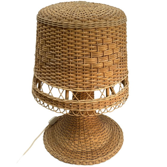 Image 1 of Large Scandinavian Wicker Mushroom Table Lamp, 1960S/1970S