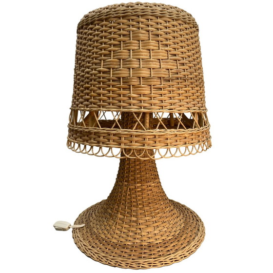 Image 1 of Large Scandinavian Wicker Mushroom Table Lamp, 1960S/1970S