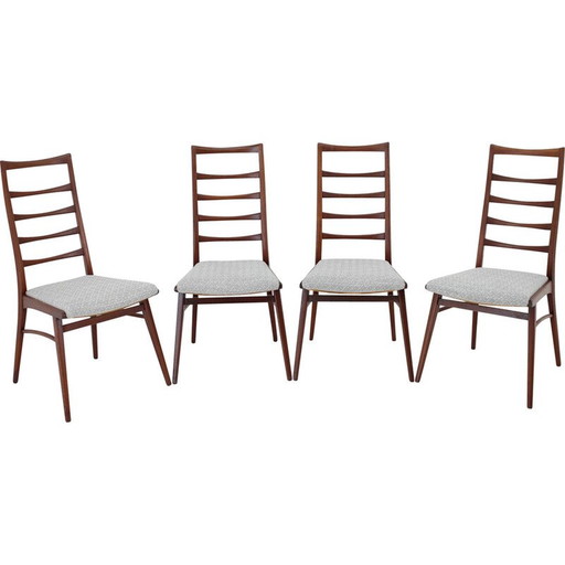 Set of 4 vintage teak and fabric dining chairs, Germany 1960s