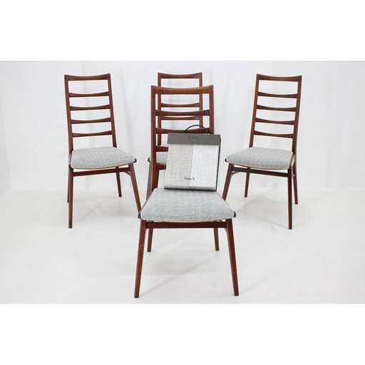 Set of 4 vintage teak and fabric dining chairs, Germany 1960s