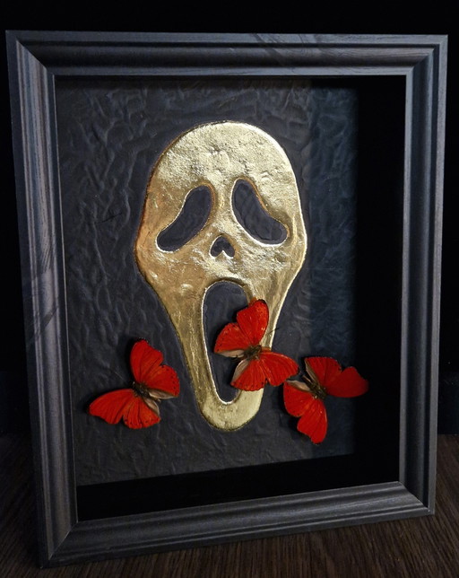 Scream Mask Gilded 23Ct Gold With Real Butterflies Framed