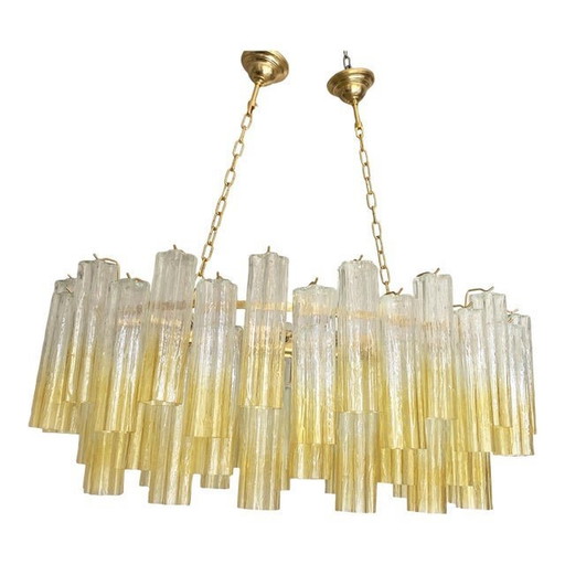 Contemporary Oval Vanished-Clear Amber "Tronchi" Murano Glass Chandelier In Venini Style