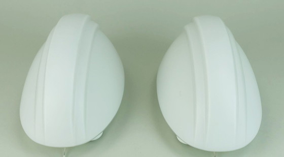 Image 1 of pair of oval putzler SCONCES white glass satin glass 1970s 1980s