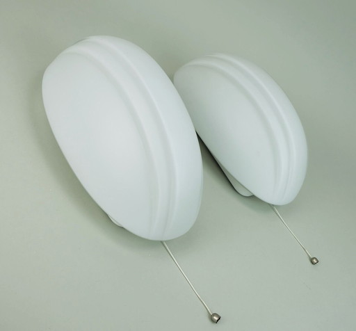 pair of oval putzler SCONCES white glass satin glass 1970s 1980s