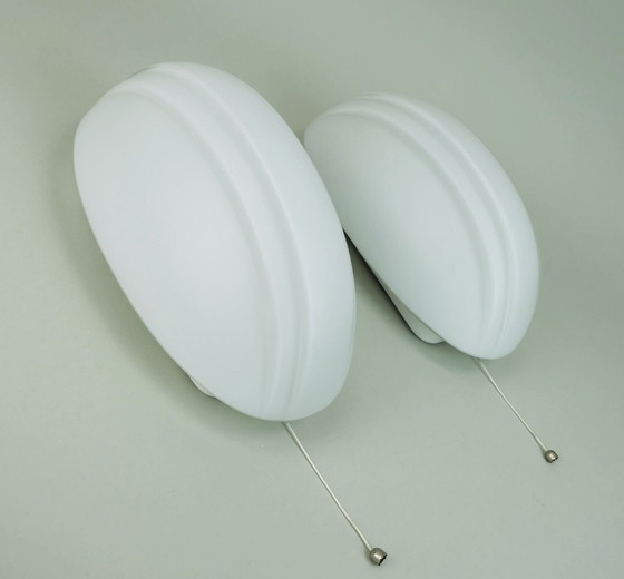 Image 1 of pair of oval putzler SCONCES white glass satin glass 1970s 1980s