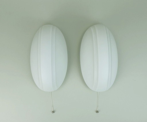 pair of oval putzler SCONCES white glass satin glass 1970s 1980s