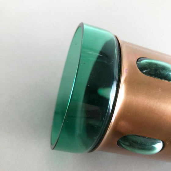 Image 1 of Cylindrical vintage vase in green glass and copper by Nanny Still for Raak,1970