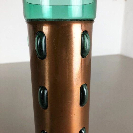 Image 1 of Cylindrical vintage vase in green glass and copper by Nanny Still for Raak,1970