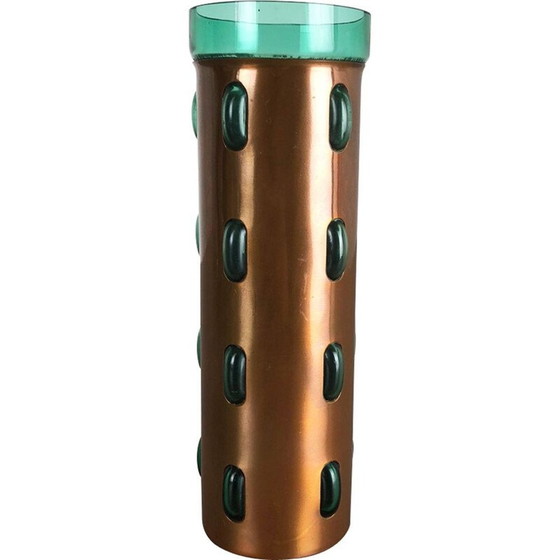 Image 1 of Cylindrical vintage vase in green glass and copper by Nanny Still for Raak,1970
