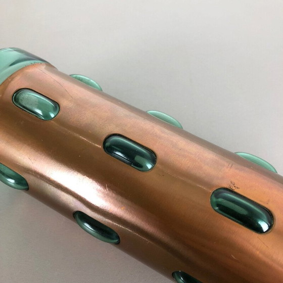 Image 1 of Cylindrical vintage vase in green glass and copper by Nanny Still for Raak,1970