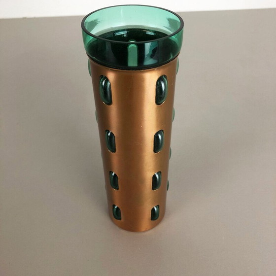 Image 1 of Cylindrical vintage vase in green glass and copper by Nanny Still for Raak,1970